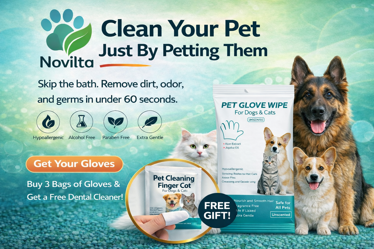 Puppies and Kittens Bathing Deodorization Paws Disposable Cleaning Gloves